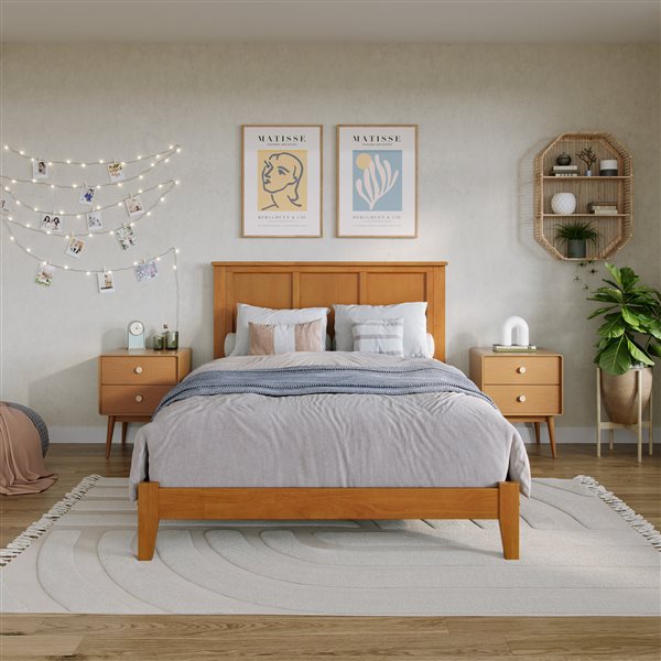 AFI Madison Light Brown Double Bed Frame w/ Charging Station