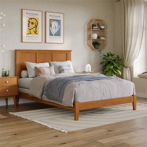 AFI Madison Light Brown Double Bed Frame w/ Charging Station