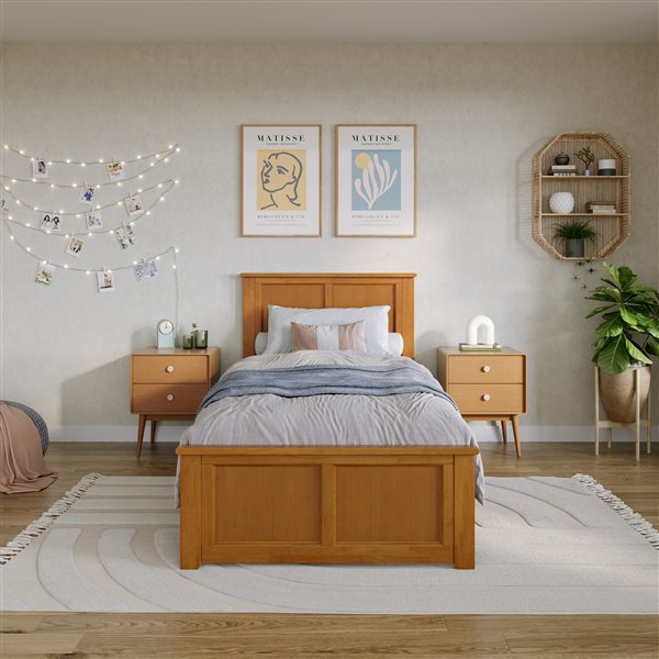 AFI Madison Light Brown Long Twin Bed Frame w/ Matching Footboard