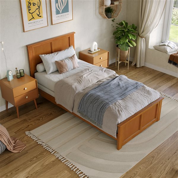 AFI Madison Light Brown Long Twin Bed Frame w/ Matching Footboard