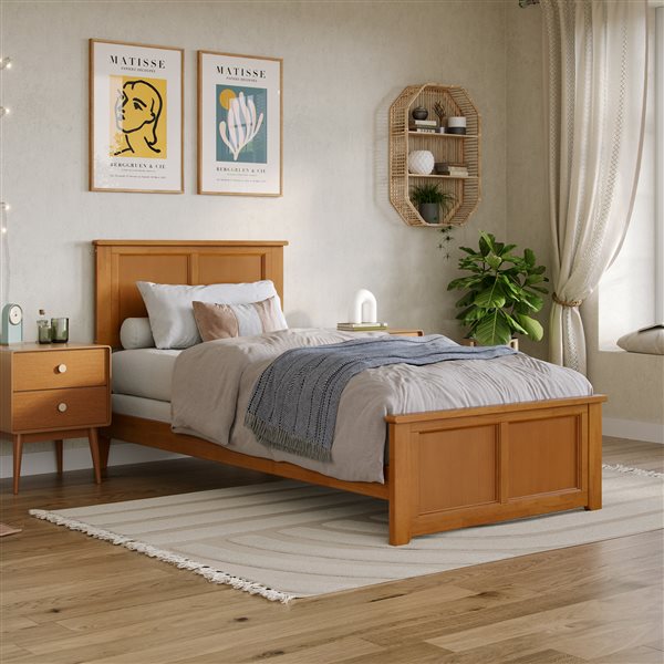 AFI Madison Light Brown Long Twin Bed Frame w/ Matching Footboard