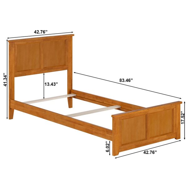 AFI Madison Light Brown Long Twin Bed Frame w/ Matching Footboard
