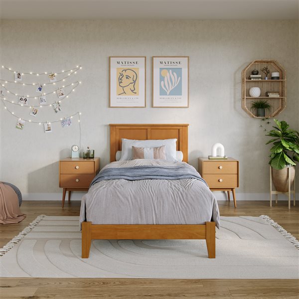 AFI Madison Long Twin Foundation Bed with Charging Station in Light Toffee