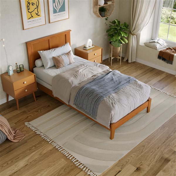 AFI Madison Long Twin Foundation Bed with Charging Station in Light Toffee