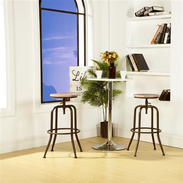 Homy Casa Set of 4 30-in Walnut Wood Grain Backless Metal Frame Adjustable Height Bar Stool