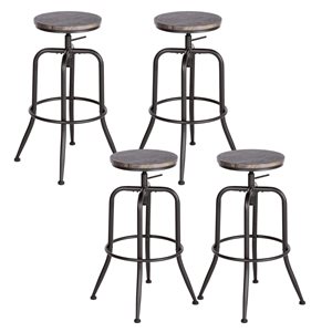 Homy Casa Set of 4 30-in Walnut Wood Grain Backless Metal Frame Adjustable Height Bar Stool