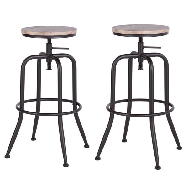 Homy Casa Set of 4 30-in Walnut Wood Grain Backless Metal Frame Adjustable Height Bar Stool