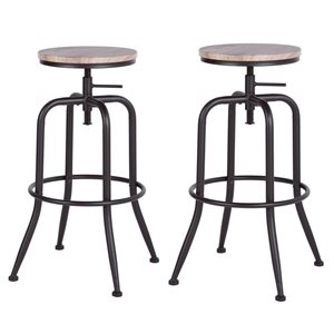 Homy Casa Set of 4 30-in Walnut Wood Grain Backless Metal Frame Adjustable Height Bar Stool