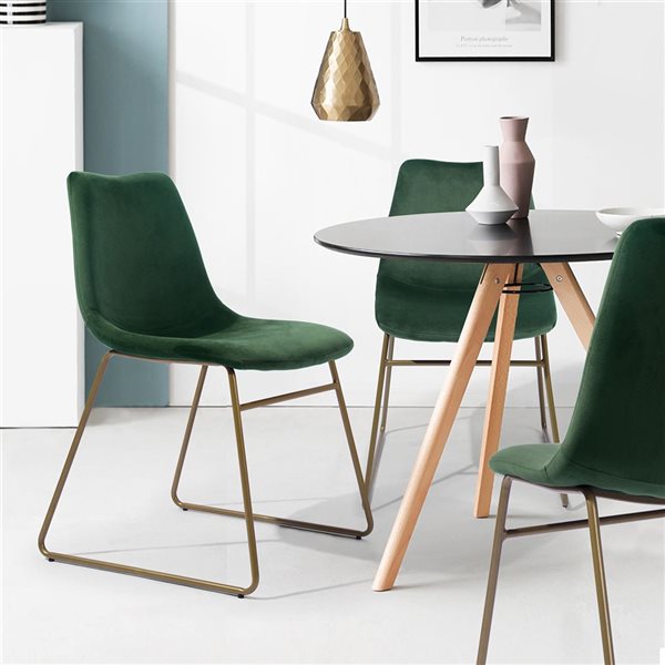 Homy Casa Set of 2 Green Velvet Upholstered Dining Chair