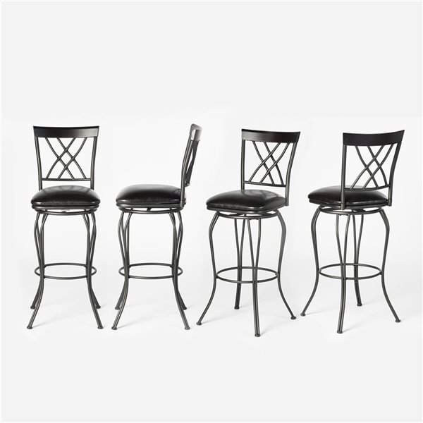 Homy Casa Set of 2 30-in Black High Back Metal Frame Swivel Bar Stool with Faux Leather Cushioned Seat