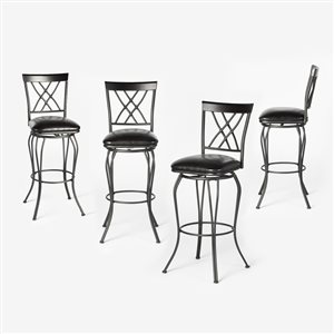 Homy Casa Set of 4 30-in Black High Back Metal Frame Swivel Bar Stool with Faux Leather Cushioned Seat