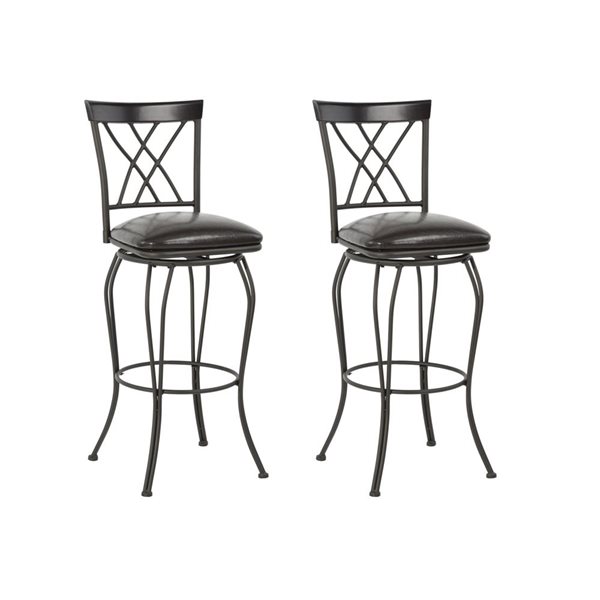 Homy Casa Set of 2 30-in Black High Back Metal Frame Swivel Bar Stool with Faux Leather Cushioned Seat