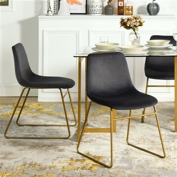 Homy Casa Set of 2 Black Velvet Upholstered Side Dining Chair