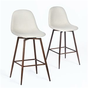 Homy Casa Set of 2 26-in Beige Low Back Metal Frame Counter Stool with Fabric Seat