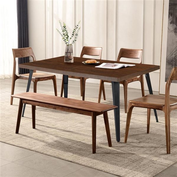 Homy Casa 62.9 x 35.4 x 28.3-in 6-Seat Modern Farmhouse Walnut Brown Dining Table with Rectangle Wooden Top