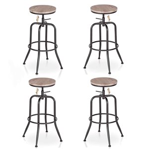 Homy Casa Set of 4 30-in Oak Wood Grain Backless Metal Frame Adjustable Height Bar Stool