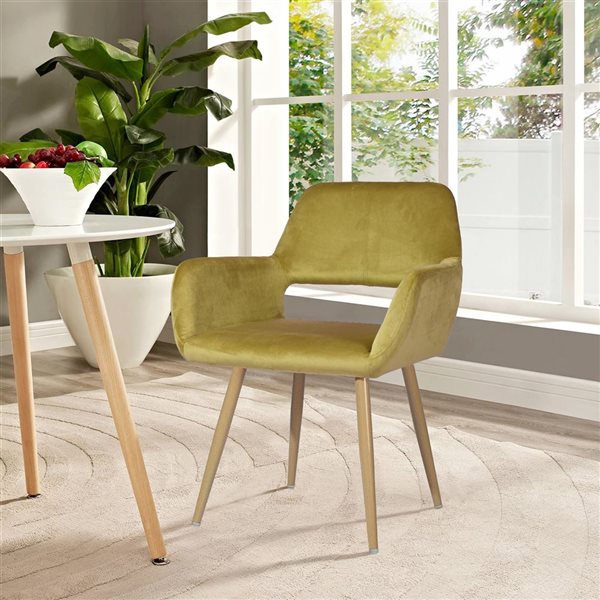 Homy Casa Set of 2 Yellow Fabric Upholstered Arm Dining Chairs