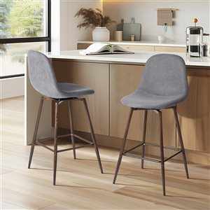 Homy Casa Set of 2 26-in Grey Low Back Metal Frame Counter Stool with Fabric Seat
