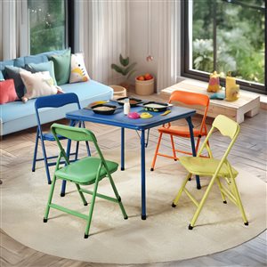 Homy Casa 5 pièces table carrée pliante en métal multicolore pour enfants et 4 chaises