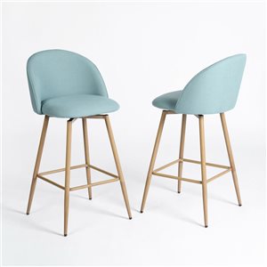 Homy Casa 26-in Blue Fabric Counter Stool with Oak Finish Legs