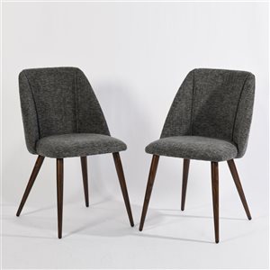 Homy Casa Set of 2 Grey Fabric Dining Chairs with High Solid Back and Walnut Finish Legs