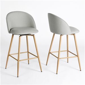 Homy Casa 26-in Grey Fabric Counter Stool with Oak Finish Legs