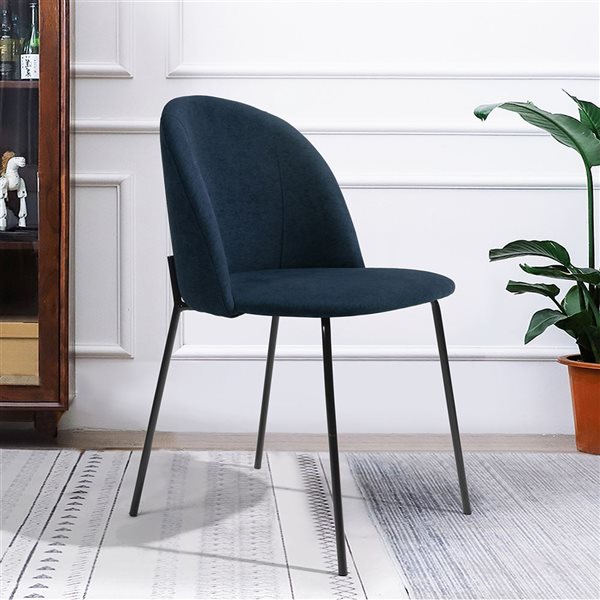 Homy Casa Set of 2 Navy Blue Fabric Upholstered Side Dining Chairs