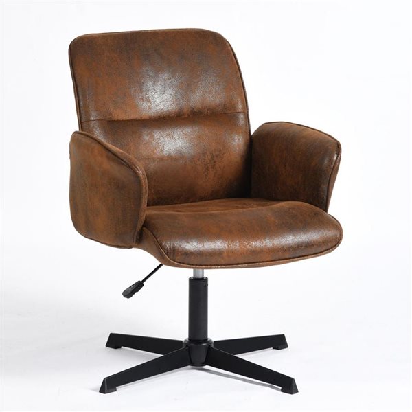 Homy Casa Brown Upholstered Suede Swivel Office Chair with Adjustable Height and Arms