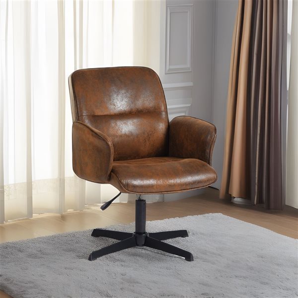 Homy Casa Brown Upholstered Suede Swivel Office Chair with Adjustable Height and Arms