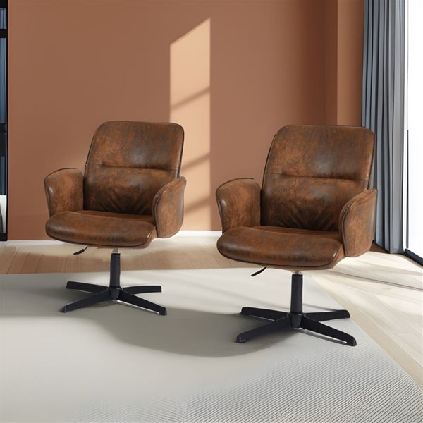 Homy Casa Brown Upholstered Suede Swivel Office Chair with Adjustable Height and Arms