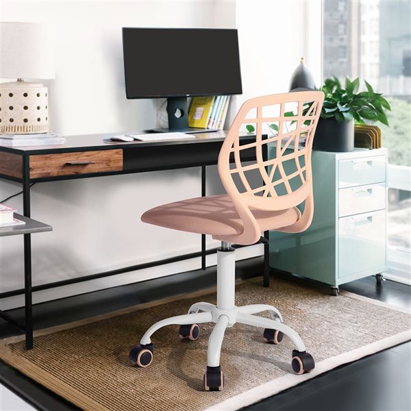 Homy Casa Set of 2 Pink Grey Mesh Ergonomic Swivel Task Chair with Adjustable Height and Back Support