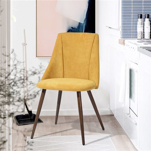 Homy Casa Set of 2 Yellow Fabric Upholstered Side Dining Chairs