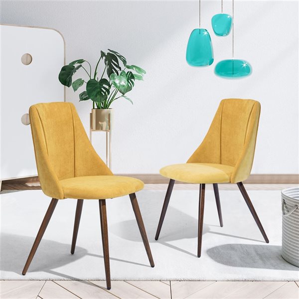 Homy Casa Set of 2 Yellow Fabric Upholstered Side Dining Chairs