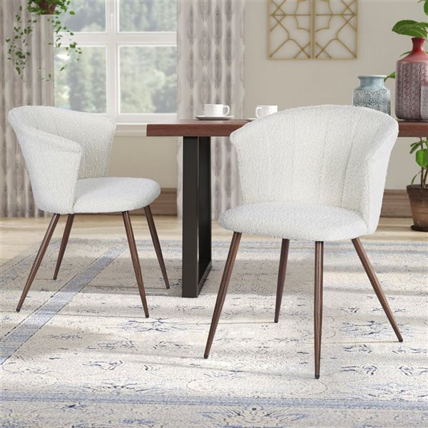 Homy Casa Set of 2 Beige Boucle Upholstered Side Dining Chairs