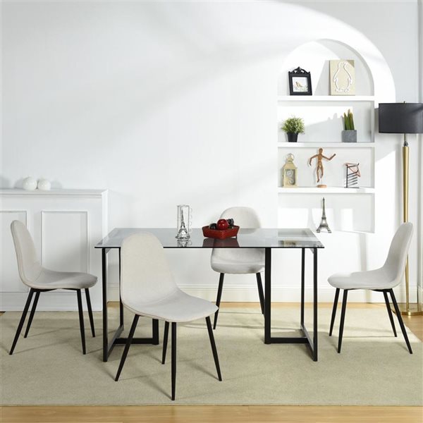 Homy Casa 5-Piece Modern Dining Set with Glass Table & Beige Fabric Chairs