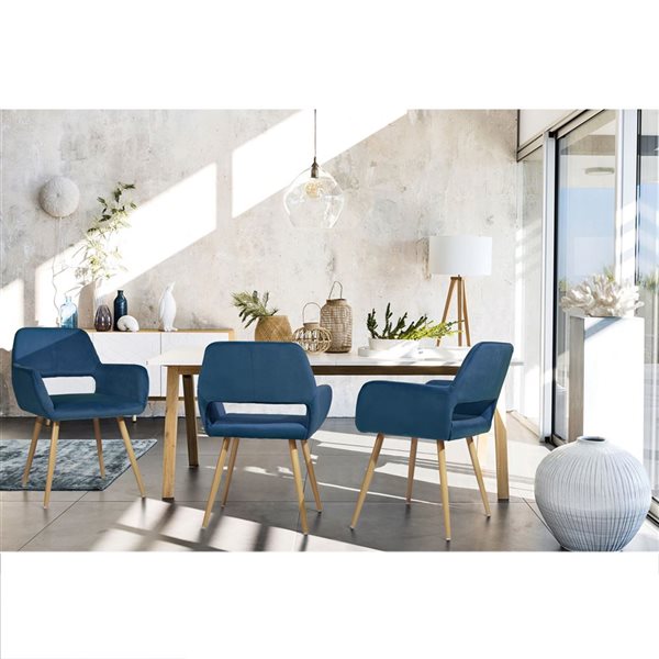 Homy Casa Set of 2 Dark Blue Upholstered Arm Dining Chairs