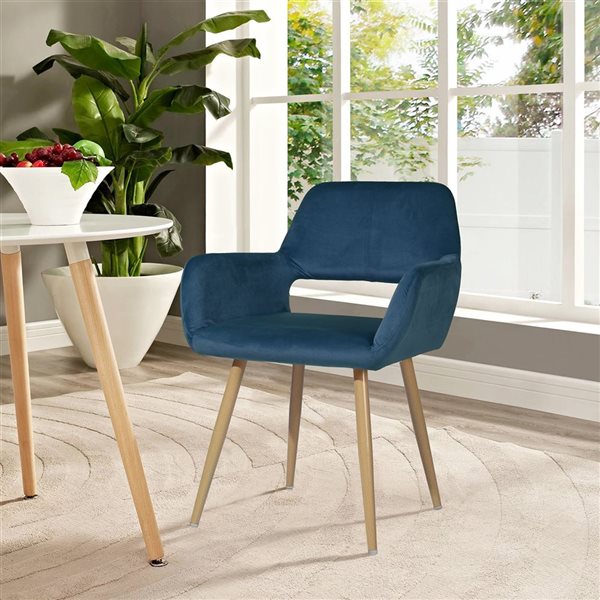 Homy Casa Set of 2 Dark Blue Upholstered Arm Dining Chairs