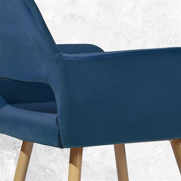 Homy Casa Set of 2 Dark Blue Upholstered Arm Dining Chairs