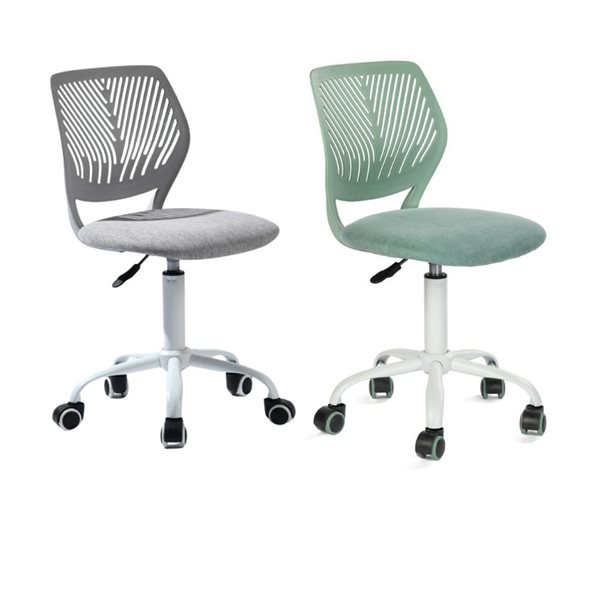 Homy Casa Set of 2 Green Grey Mesh Ergonomic Swivel Chair with Adjustable Height and Back Support