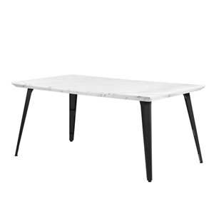 Homy Casa 62.9 x 35.4 x 28.3-in 6-Seat Modern Farmhouse Marble White Dining Table with Rectangle Wooden Top