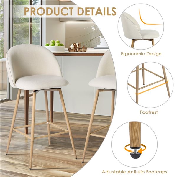 Homy Casa 26-in Beige Counter Stool with Oak Legs