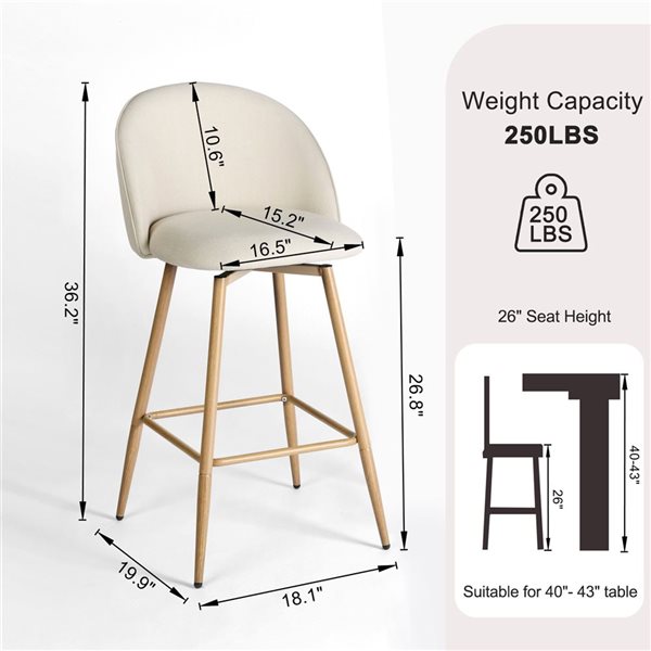 Homy Casa 26-in Beige Counter Stool with Oak Legs