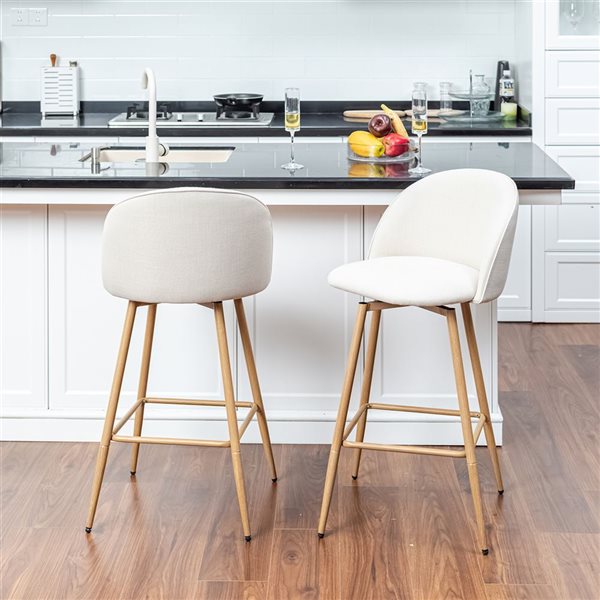 Homy Casa 26-in Beige Counter Stool with Oak Legs