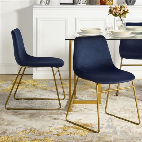 Homy Casa Set of 2 Blue Velvet Upholstered Dining Chair