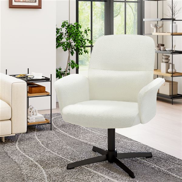 Homy Casa Beige Fabric Upholstered Swivel Office Chair with Adjustable Height and Arms