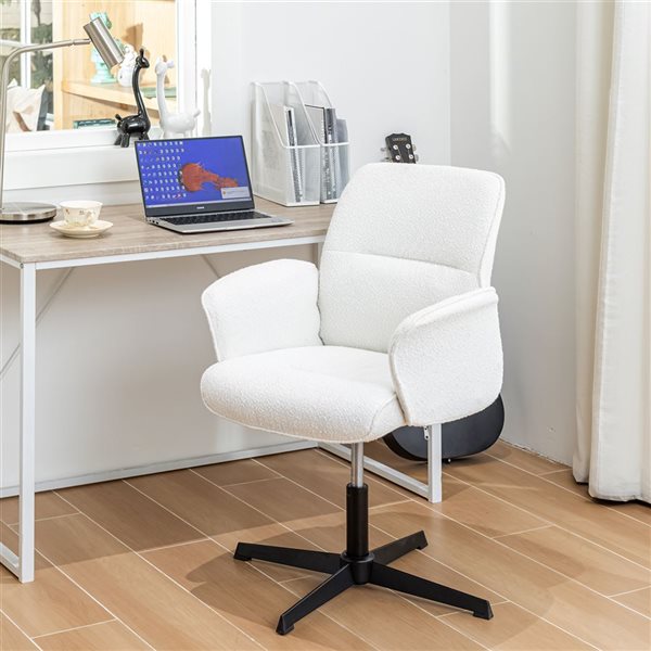 Homy Casa Beige Fabric Upholstered Swivel Office Chair with Adjustable Height and Arms