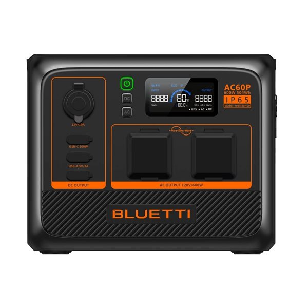 BLUETTI Premium Series AC60P Portable Power Station - B80P Expansion battery with PV120 Solar Panel Bundle