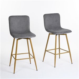 Tabouret de comptoir SW Homy Casa 37 po h. pivotant en tissu gris foncé et pieds en métal or 2/pqt