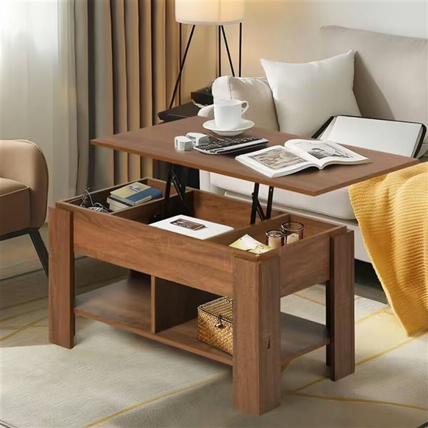 Table basse ELOT Homy Casa 37 l. x 19 p. x 18 po h. rectangulaire brun noyer en bois avec dessus rabattable