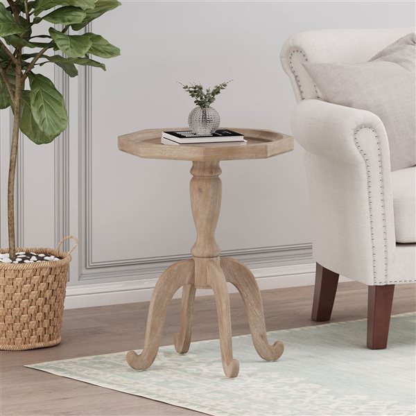 WELLFOR 18.25 W x 25-in H Natural Distressed Engineered Wood Octogonal Accent End Table